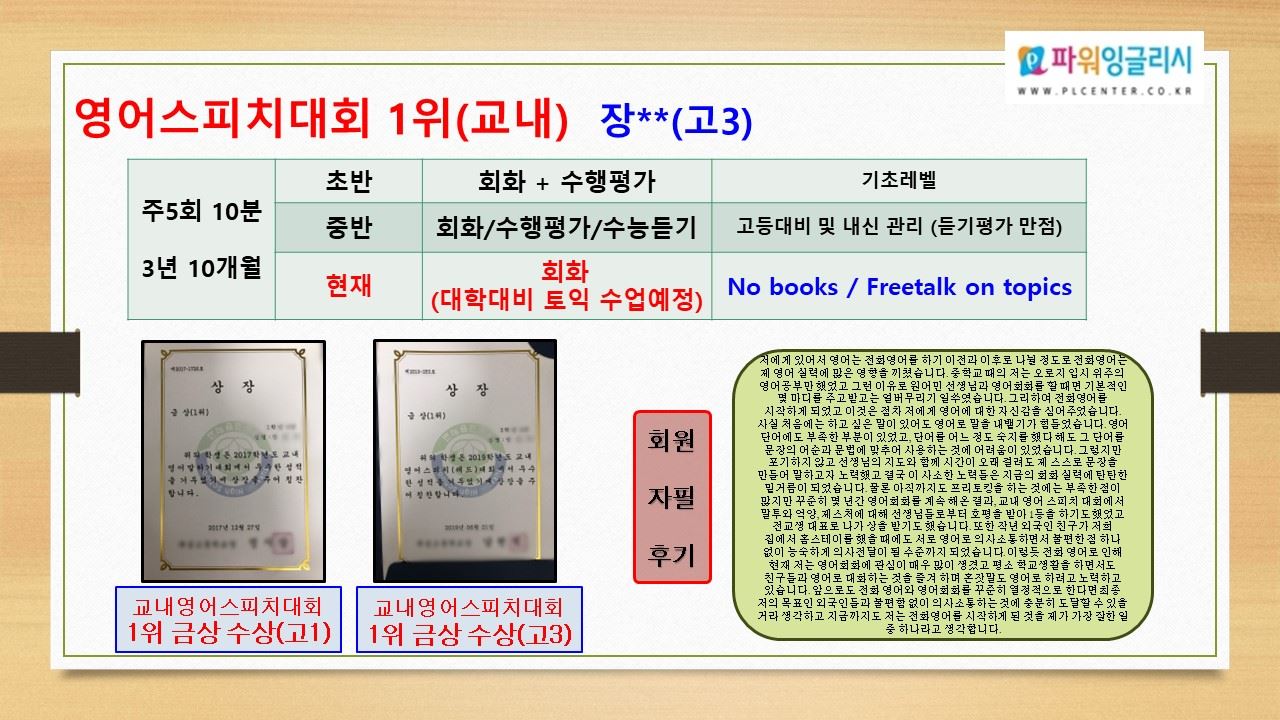 교내 영어 스피치 대회 금상 두 번 수업 사례 자료