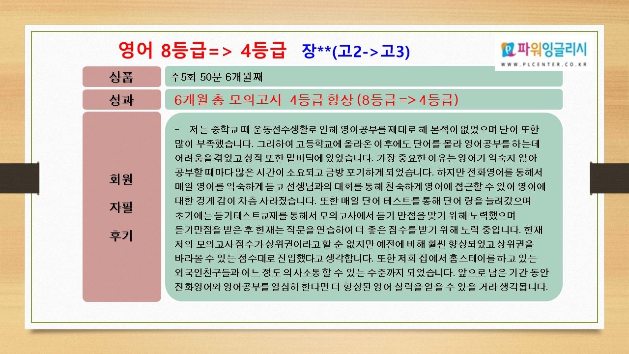 6개월 만에 8등급에서 4등급 수업 사례 자료